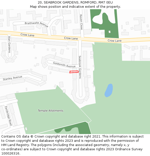 20, SEABROOK GARDENS, ROMFORD, RM7 0EU: Location map and indicative extent of plot