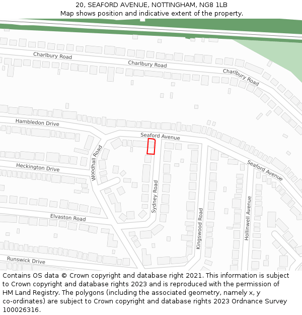 20, SEAFORD AVENUE, NOTTINGHAM, NG8 1LB: Location map and indicative extent of plot