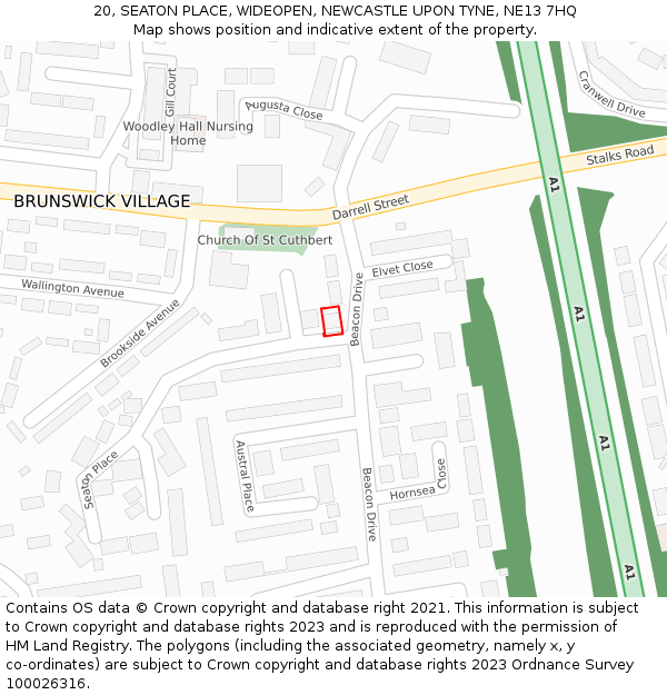 20, SEATON PLACE, WIDEOPEN, NEWCASTLE UPON TYNE, NE13 7HQ: Location map and indicative extent of plot