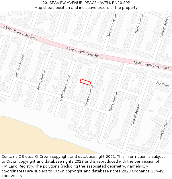 20, SEAVIEW AVENUE, PEACEHAVEN, BN10 8PP: Location map and indicative extent of plot