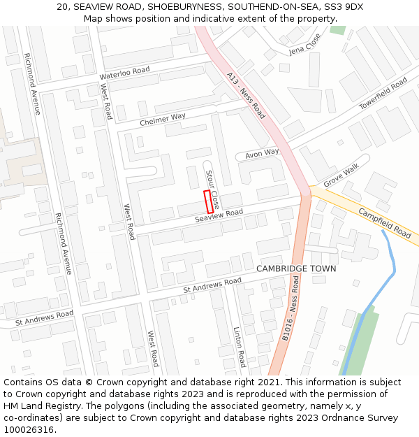 20, SEAVIEW ROAD, SHOEBURYNESS, SOUTHEND-ON-SEA, SS3 9DX: Location map and indicative extent of plot