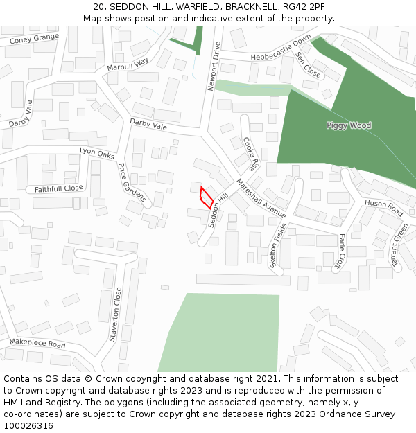 20, SEDDON HILL, WARFIELD, BRACKNELL, RG42 2PF: Location map and indicative extent of plot