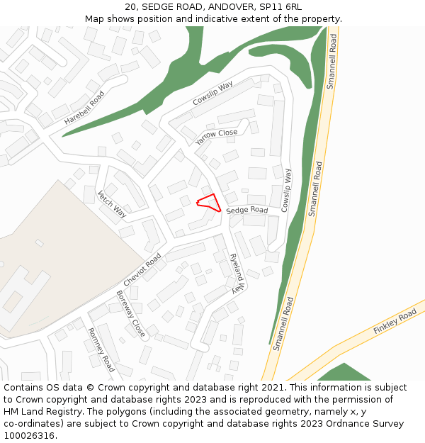 20, SEDGE ROAD, ANDOVER, SP11 6RL: Location map and indicative extent of plot