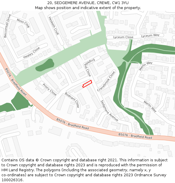 20, SEDGEMERE AVENUE, CREWE, CW1 3YU: Location map and indicative extent of plot