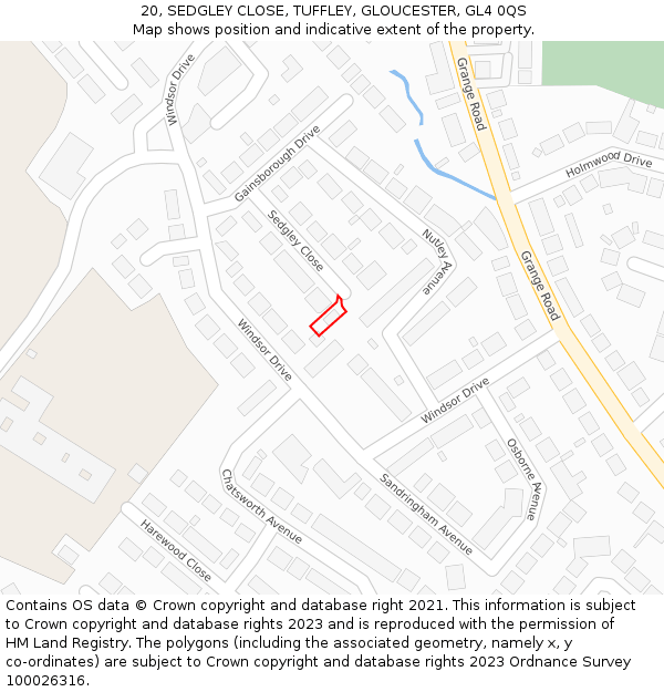 20, SEDGLEY CLOSE, TUFFLEY, GLOUCESTER, GL4 0QS: Location map and indicative extent of plot
