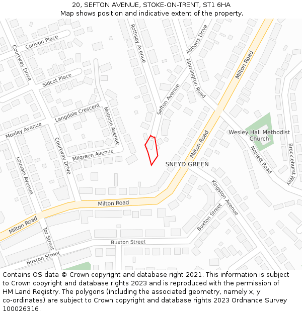 20, SEFTON AVENUE, STOKE-ON-TRENT, ST1 6HA: Location map and indicative extent of plot