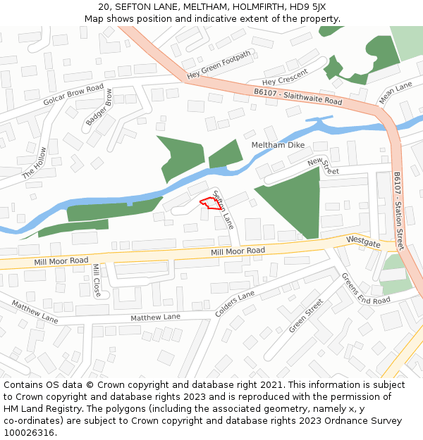 20, SEFTON LANE, MELTHAM, HOLMFIRTH, HD9 5JX: Location map and indicative extent of plot