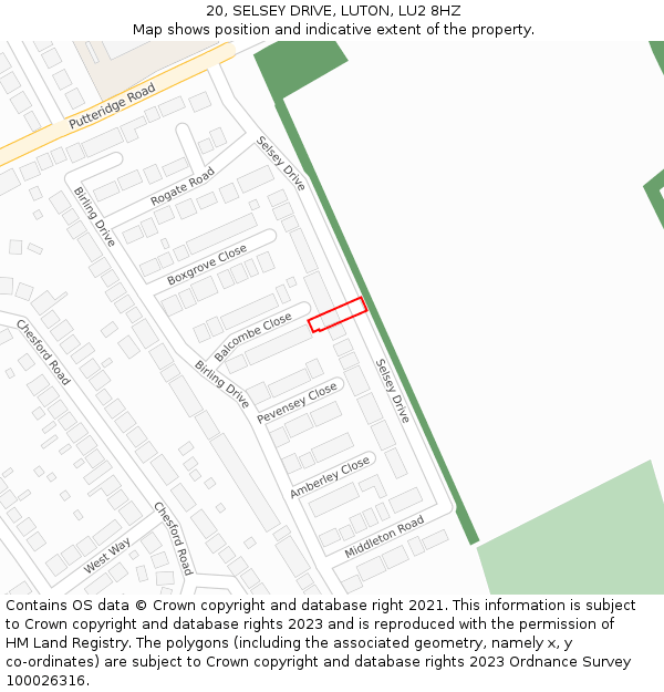 20, SELSEY DRIVE, LUTON, LU2 8HZ: Location map and indicative extent of plot
