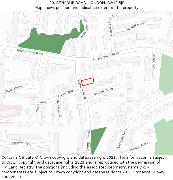 20, SEYMOUR ROAD, LONDON, SW19 5JS: Location map and indicative extent of plot