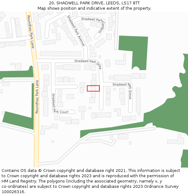 20, SHADWELL PARK DRIVE, LEEDS, LS17 8TT: Location map and indicative extent of plot