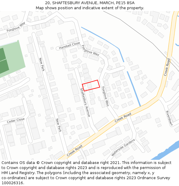 20, SHAFTESBURY AVENUE, MARCH, PE15 8SA: Location map and indicative extent of plot