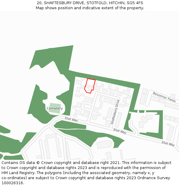 20, SHAFTESBURY DRIVE, STOTFOLD, HITCHIN, SG5 4FS: Location map and indicative extent of plot