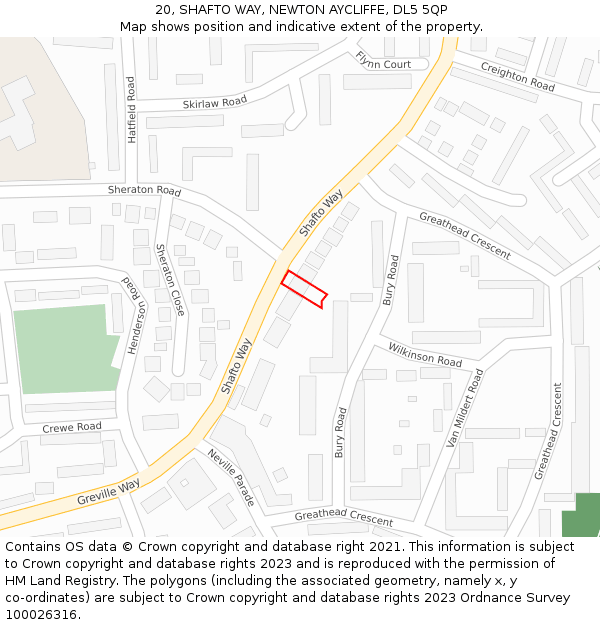 20, SHAFTO WAY, NEWTON AYCLIFFE, DL5 5QP: Location map and indicative extent of plot