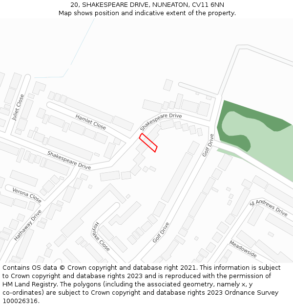 20, SHAKESPEARE DRIVE, NUNEATON, CV11 6NN: Location map and indicative extent of plot