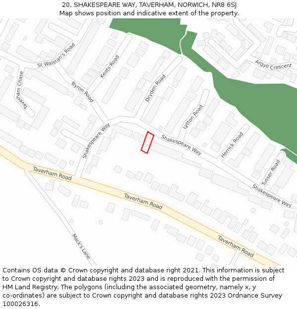 20, SHAKESPEARE WAY, TAVERHAM, NORWICH, NR8 6SJ: Location map and indicative extent of plot