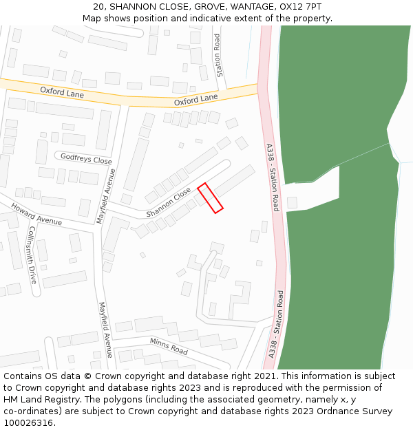 20, SHANNON CLOSE, GROVE, WANTAGE, OX12 7PT: Location map and indicative extent of plot