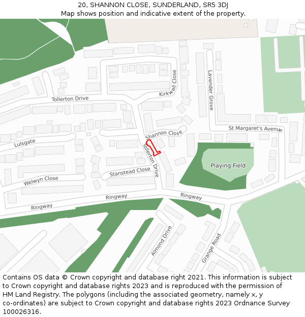 20, SHANNON CLOSE, SUNDERLAND, SR5 3DJ: Location map and indicative extent of plot