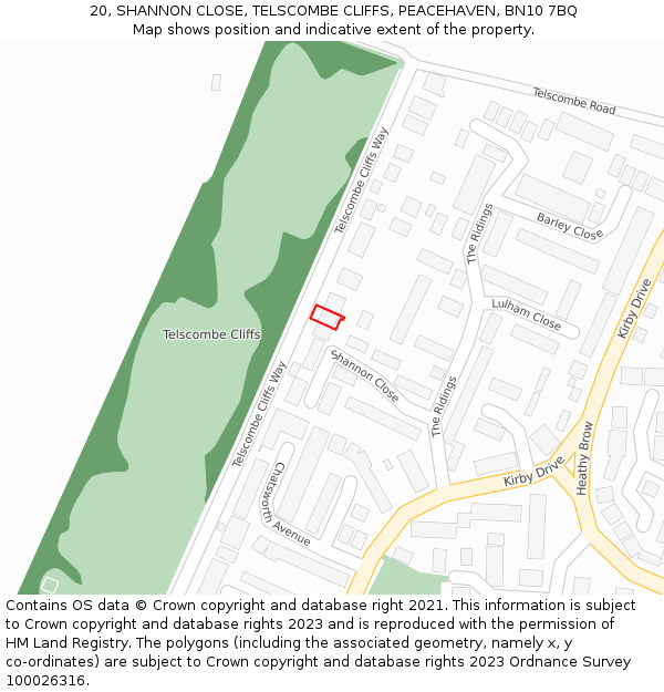 20, SHANNON CLOSE, TELSCOMBE CLIFFS, PEACEHAVEN, BN10 7BQ: Location map and indicative extent of plot