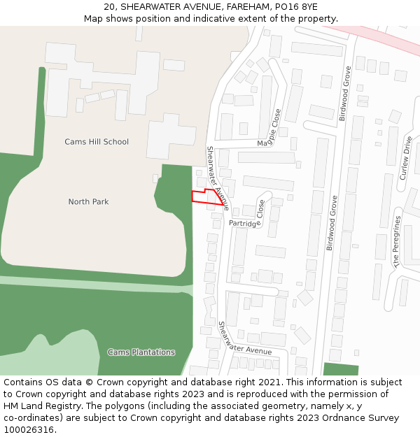 20, SHEARWATER AVENUE, FAREHAM, PO16 8YE: Location map and indicative extent of plot