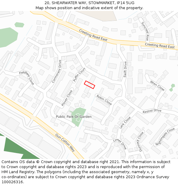 20, SHEARWATER WAY, STOWMARKET, IP14 5UG: Location map and indicative extent of plot