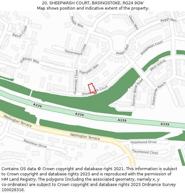 20, SHEEPWASH COURT, BASINGSTOKE, RG24 9GW: Location map and indicative extent of plot