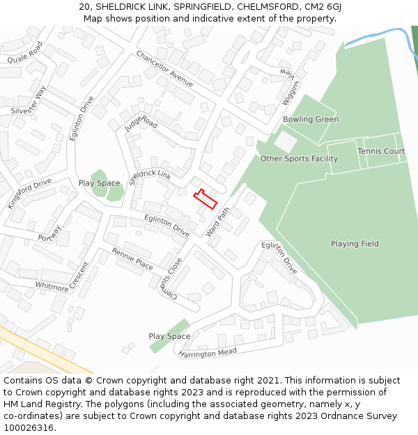 20, SHELDRICK LINK, SPRINGFIELD, CHELMSFORD, CM2 6GJ: Location map and indicative extent of plot