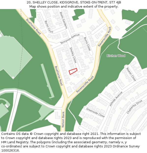 20, SHELLEY CLOSE, KIDSGROVE, STOKE-ON-TRENT, ST7 4JB: Location map and indicative extent of plot