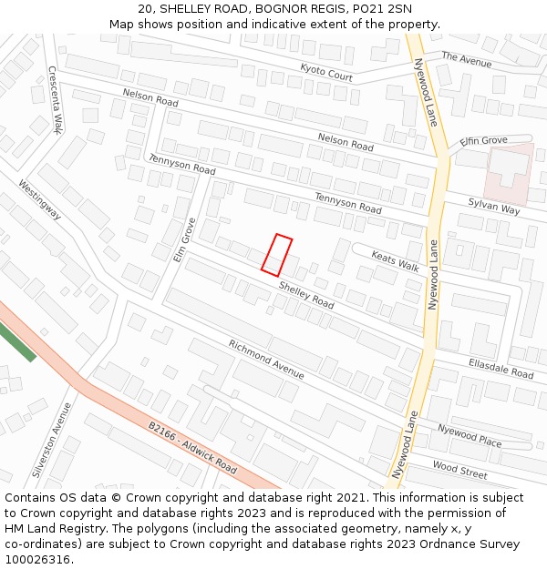 20, SHELLEY ROAD, BOGNOR REGIS, PO21 2SN: Location map and indicative extent of plot