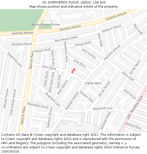 20, SHEPHERDS PLACE, LEEDS, LS8 4LR: Location map and indicative extent of plot