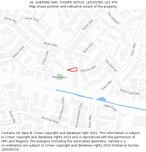 20, SHERARD WAY, THORPE ASTLEY, LEICESTER, LE3 3TN: Location map and indicative extent of plot