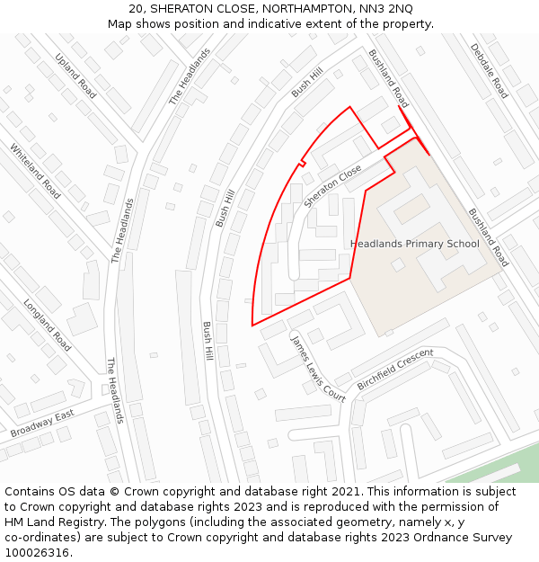 20, SHERATON CLOSE, NORTHAMPTON, NN3 2NQ: Location map and indicative extent of plot