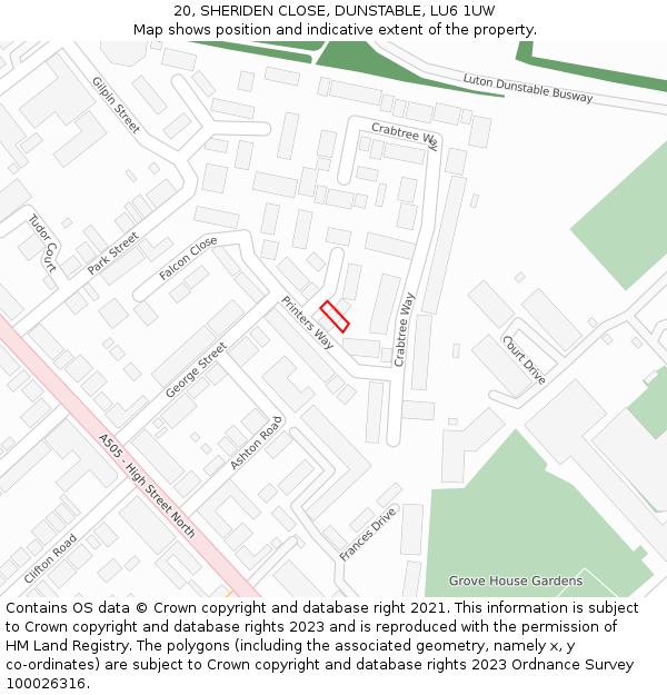 20, SHERIDEN CLOSE, DUNSTABLE, LU6 1UW: Location map and indicative extent of plot