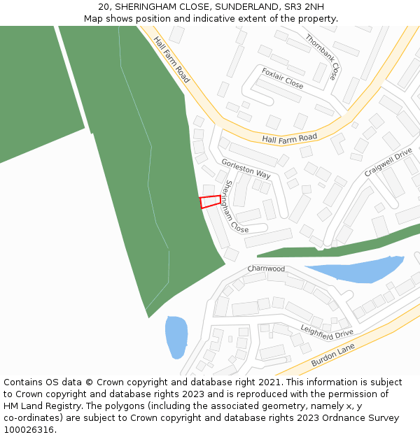 20, SHERINGHAM CLOSE, SUNDERLAND, SR3 2NH: Location map and indicative extent of plot