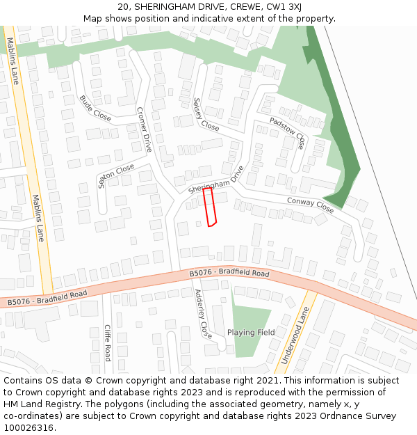 20, SHERINGHAM DRIVE, CREWE, CW1 3XJ: Location map and indicative extent of plot