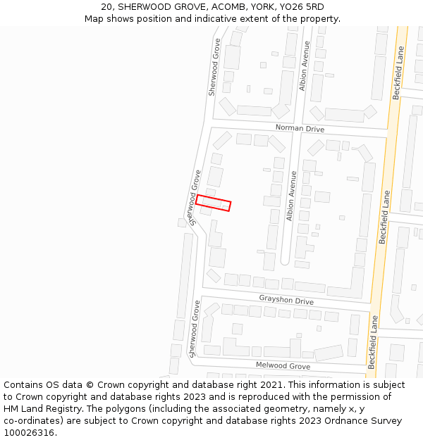 20, SHERWOOD GROVE, ACOMB, YORK, YO26 5RD: Location map and indicative extent of plot