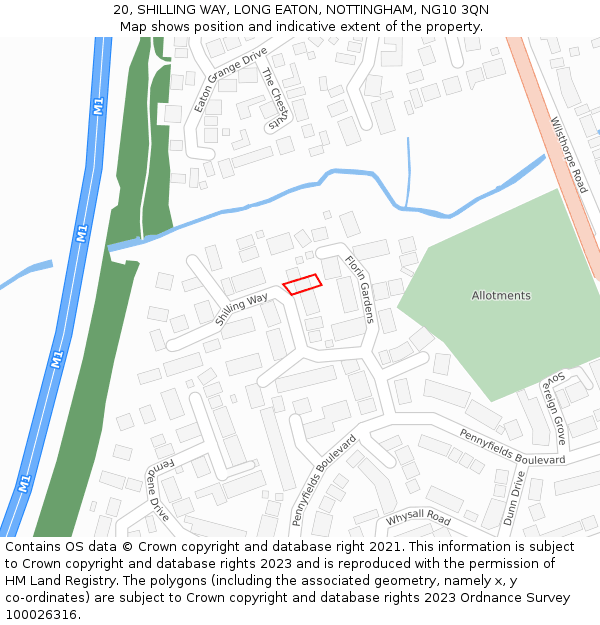 20, SHILLING WAY, LONG EATON, NOTTINGHAM, NG10 3QN: Location map and indicative extent of plot
