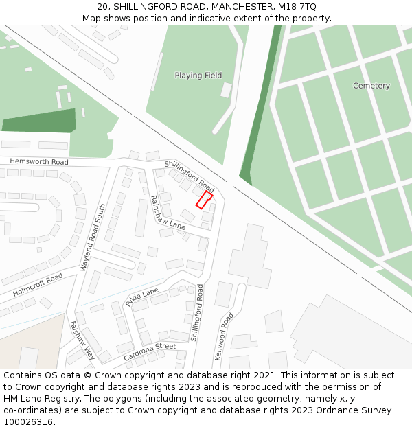 20, SHILLINGFORD ROAD, MANCHESTER, M18 7TQ: Location map and indicative extent of plot