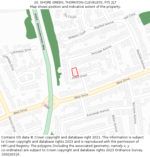 20, SHORE GREEN, THORNTON-CLEVELEYS, FY5 2LT: Location map and indicative extent of plot