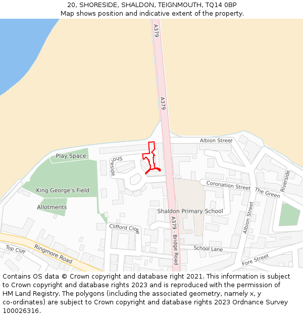 20, SHORESIDE, SHALDON, TEIGNMOUTH, TQ14 0BP: Location map and indicative extent of plot