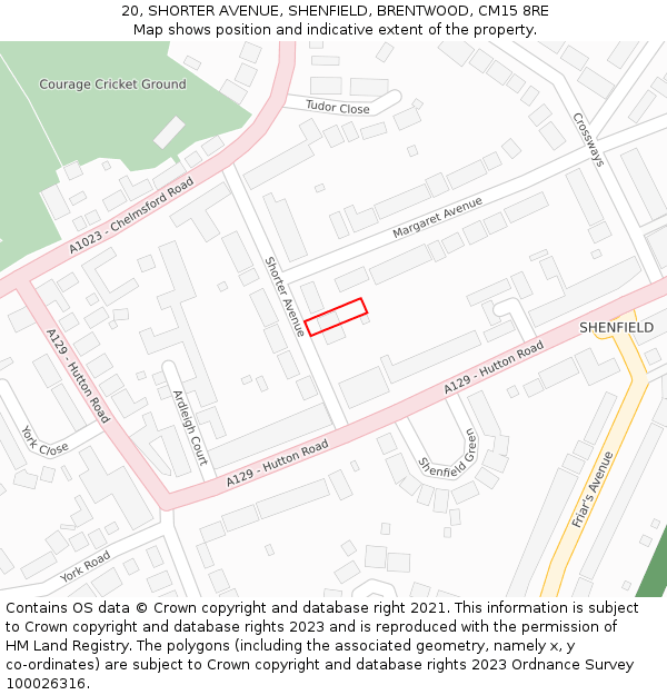 20, SHORTER AVENUE, SHENFIELD, BRENTWOOD, CM15 8RE: Location map and indicative extent of plot