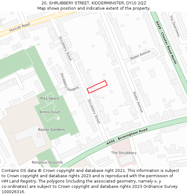 20, SHRUBBERY STREET, KIDDERMINSTER, DY10 2QZ: Location map and indicative extent of plot