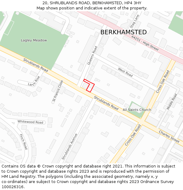 20, SHRUBLANDS ROAD, BERKHAMSTED, HP4 3HY: Location map and indicative extent of plot