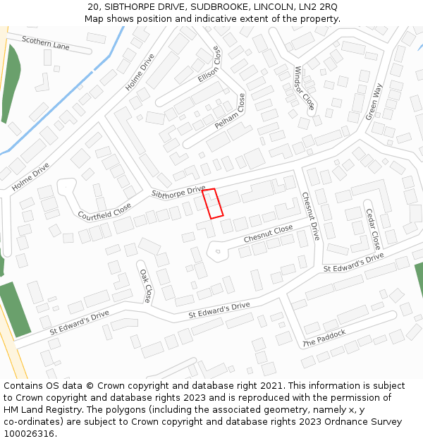 20, SIBTHORPE DRIVE, SUDBROOKE, LINCOLN, LN2 2RQ: Location map and indicative extent of plot