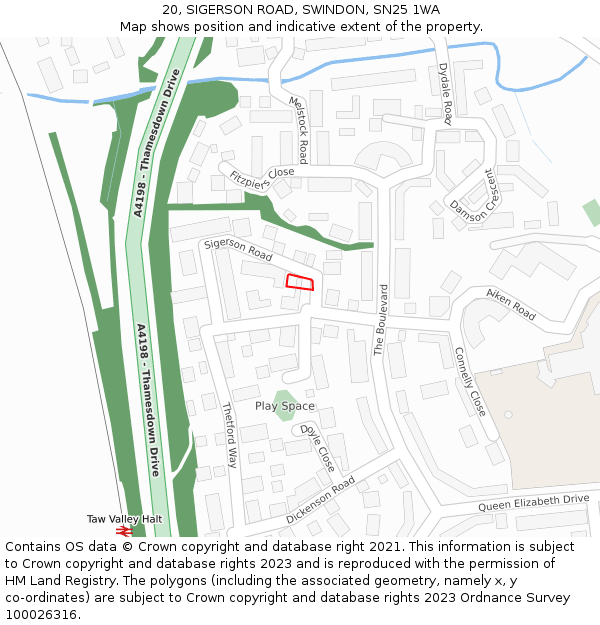 20, SIGERSON ROAD, SWINDON, SN25 1WA: Location map and indicative extent of plot