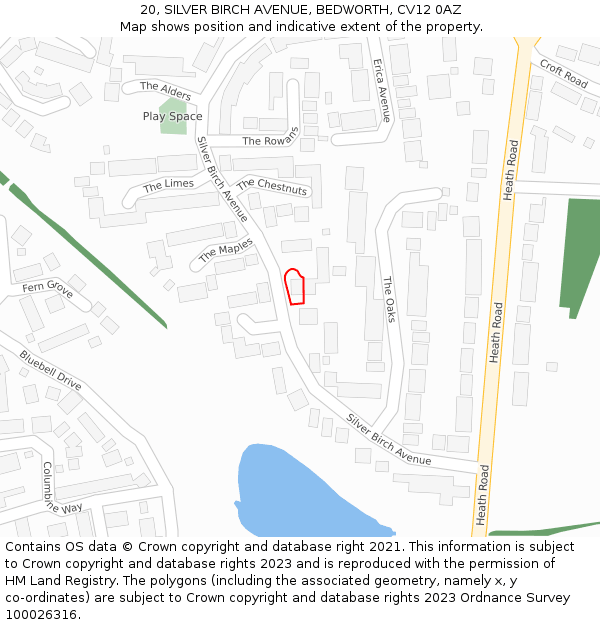 20, SILVER BIRCH AVENUE, BEDWORTH, CV12 0AZ: Location map and indicative extent of plot