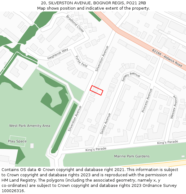 20, SILVERSTON AVENUE, BOGNOR REGIS, PO21 2RB: Location map and indicative extent of plot