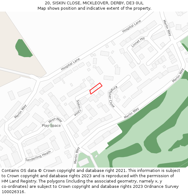 20, SISKIN CLOSE, MICKLEOVER, DERBY, DE3 0UL: Location map and indicative extent of plot