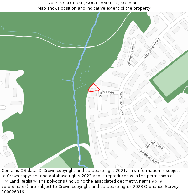 20, SISKIN CLOSE, SOUTHAMPTON, SO16 8FH: Location map and indicative extent of plot
