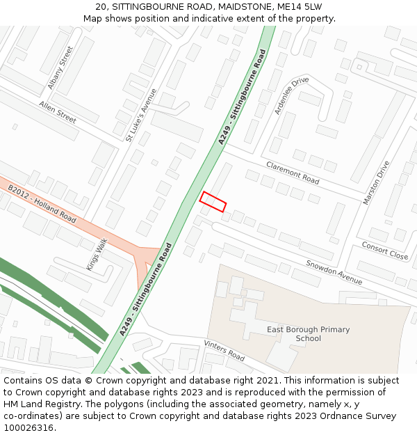 20, SITTINGBOURNE ROAD, MAIDSTONE, ME14 5LW: Location map and indicative extent of plot
