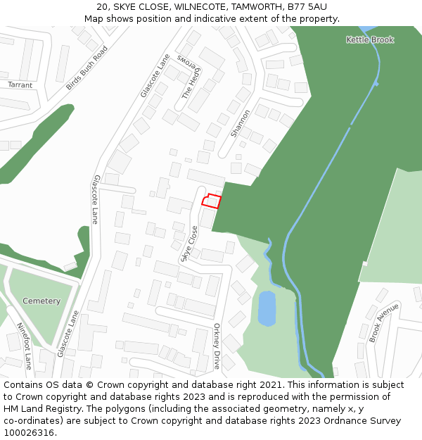 20, SKYE CLOSE, WILNECOTE, TAMWORTH, B77 5AU: Location map and indicative extent of plot